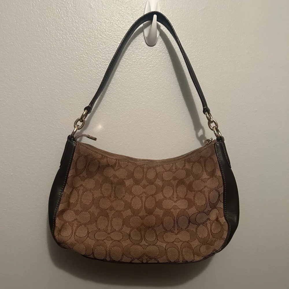 Coach Shoulder Bag Womens Small Brown Signature Canvas Leather Trim 37584 Chesea